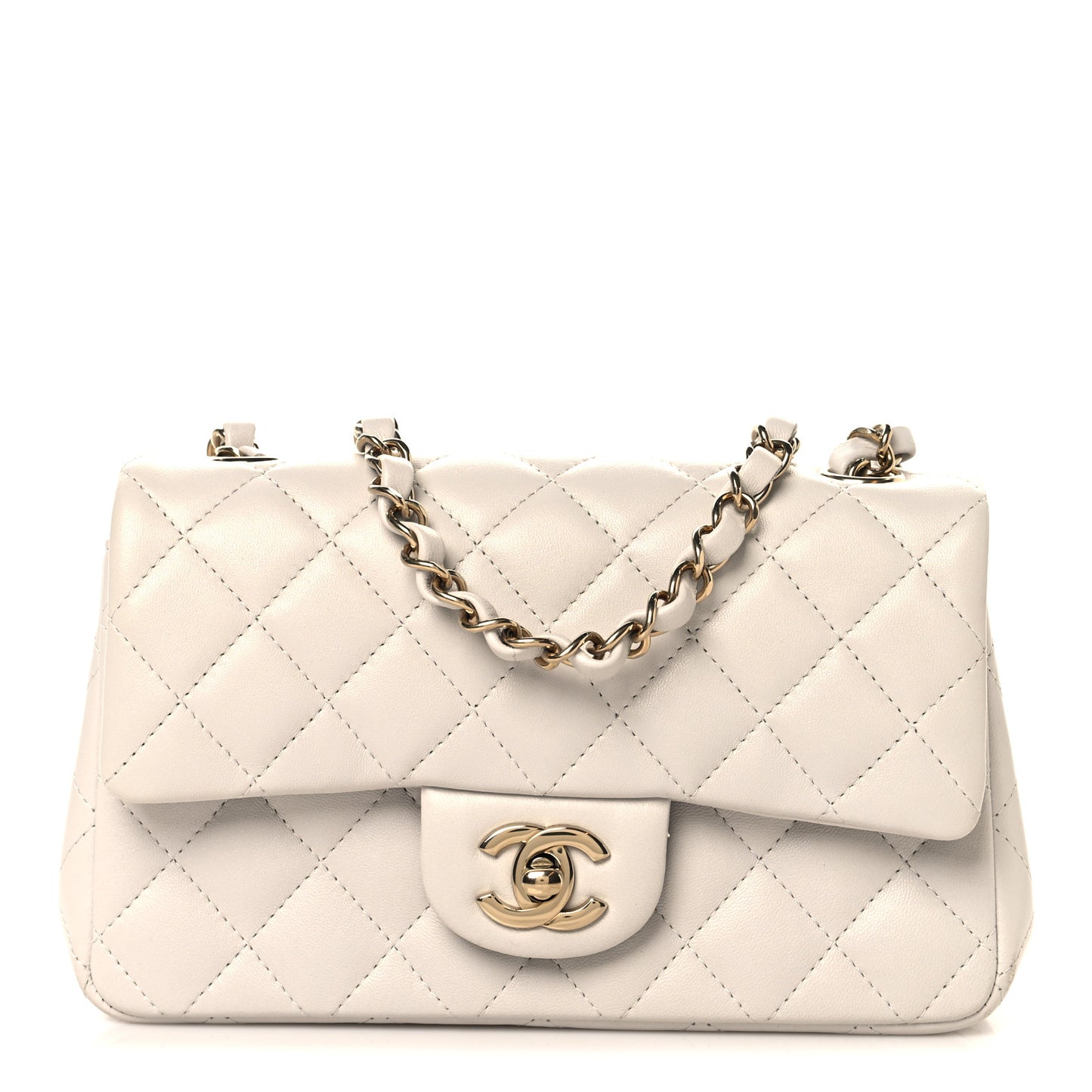 Lambskin Quilted Mini Rectangular Flap White