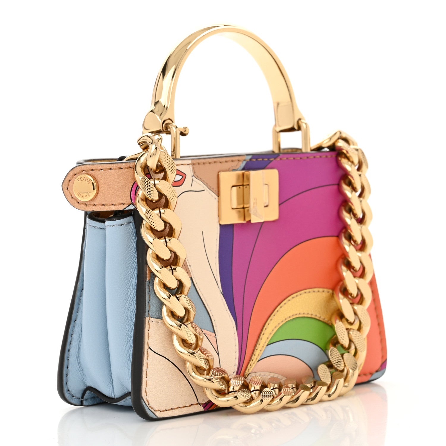 Fendi Nappa Rainbow Inlay Nano Peekaboo Maxi Handle Satchel Azzurro Baby Multicolor 3 of 10