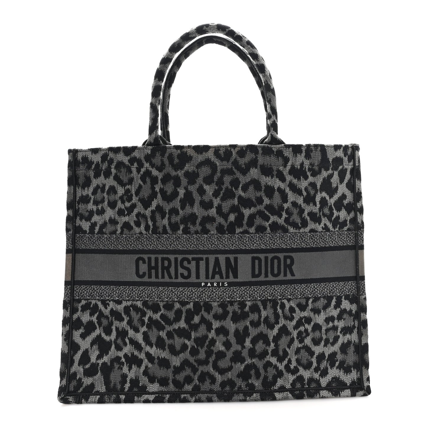 Canvas Mizza Embroidered Large Leopard Book Tote Grey