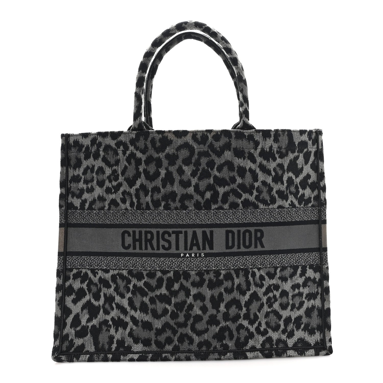 Christian Dior Canvas Mizza Embroidered Large Leopard Book Tote Grey 1 of 11