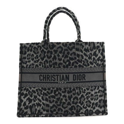 Christian Dior Canvas Mizza Embroidered Large Leopard Book Tote Grey 1 of 11