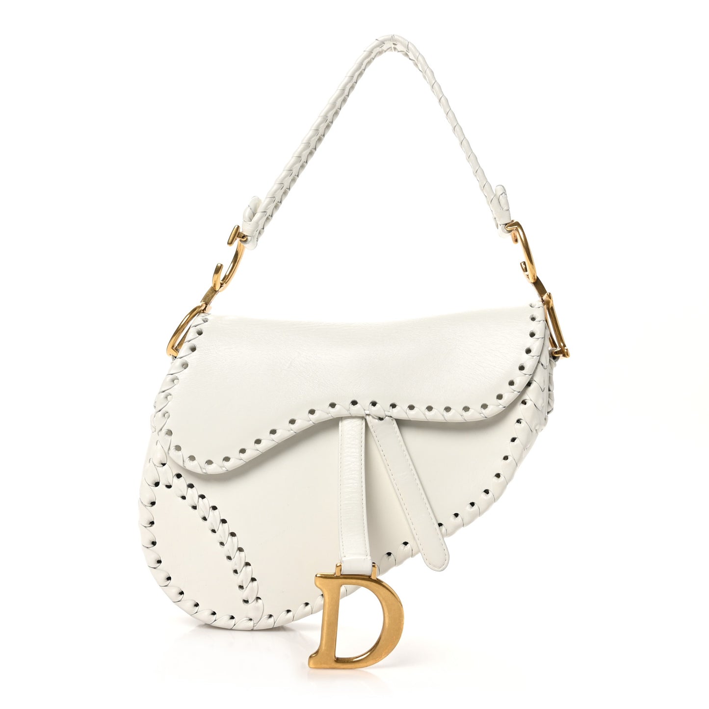 Calfskin Braided Saddle Bag White