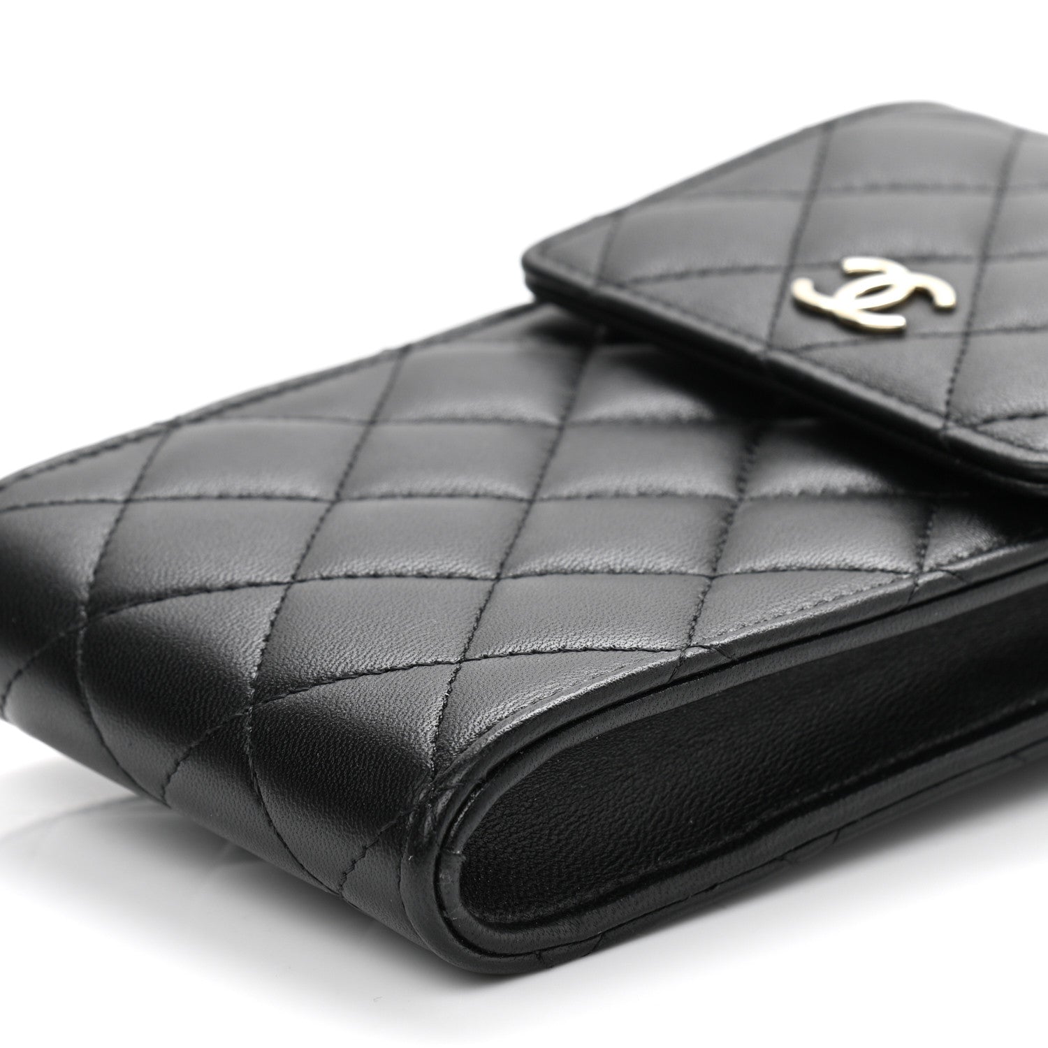 Chanel Lambskin Quilted Pearl Phone Holder With Chain Black 10 of 10