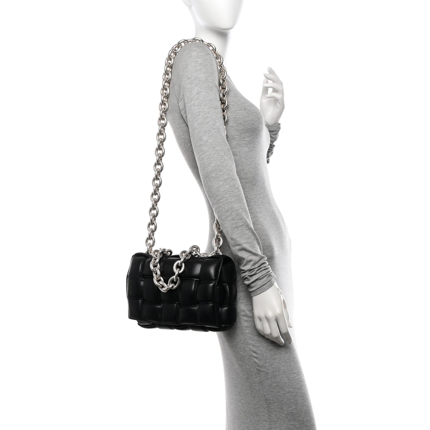 Lambskin Maxi Intreccio Padded Chain Cassette Crossbody Bag Black