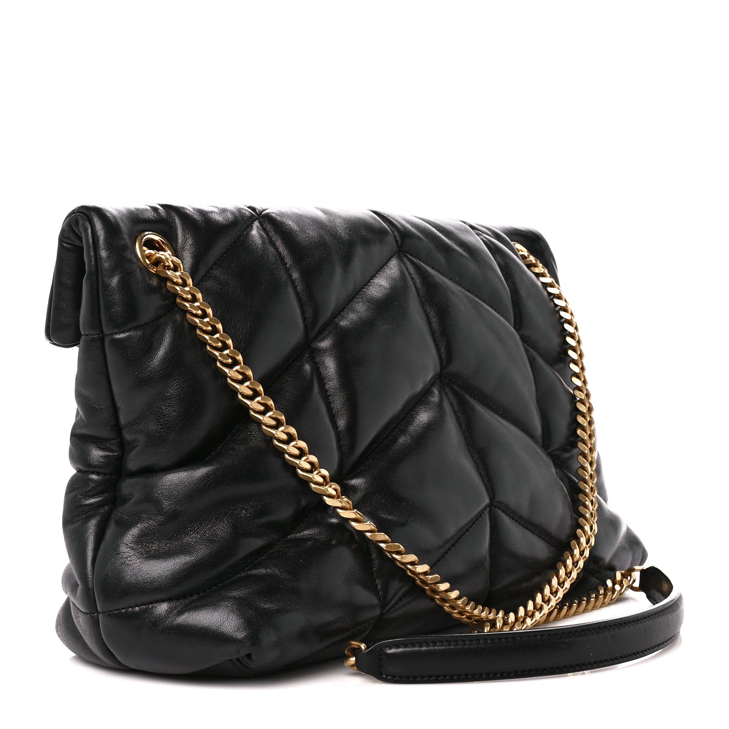 Saint Laurent Lambskin Quilted Medium Loulou Puffer Monogram Chain Satchel Black 3 of 12