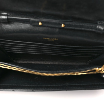 Saint Laurent Grain De Poudre Matelasse Chevron Monogram Chain Wallet Black 5 of 11