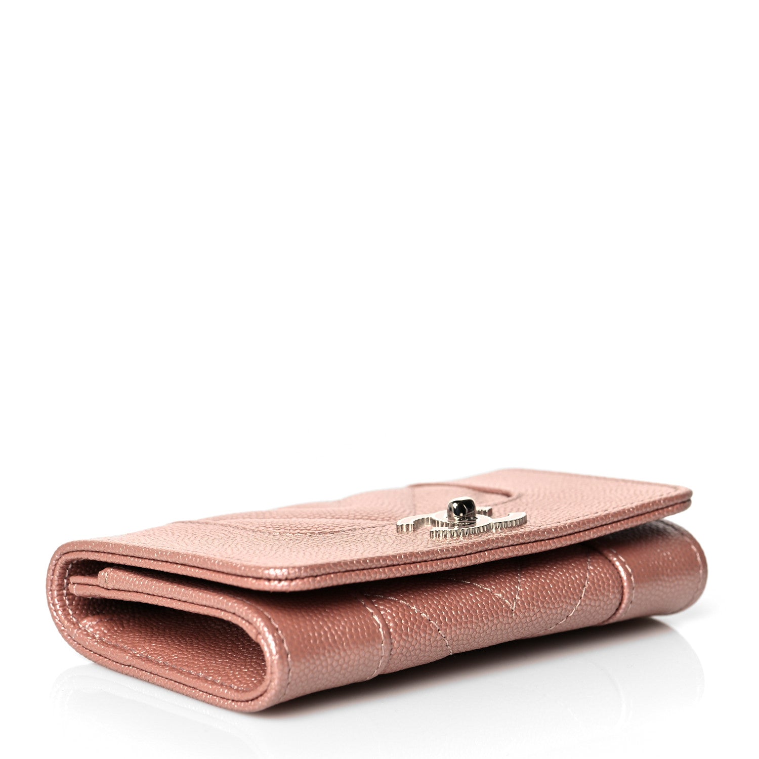 Chanel Metallic Caviar Chevron Quilted Vintage Mademoiselle Flap Card Holder Pink 4 of 9