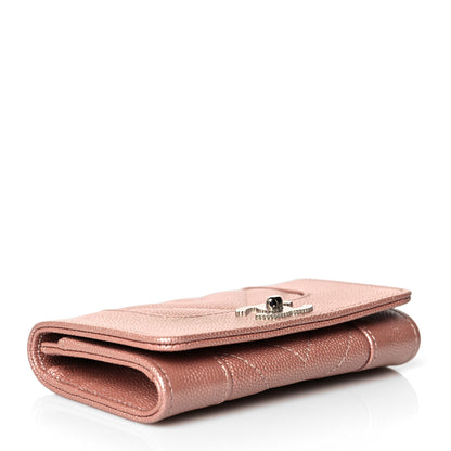 Chanel Metallic Caviar Chevron Quilted Vintage Mademoiselle Flap Card Holder Pink 4 of 9