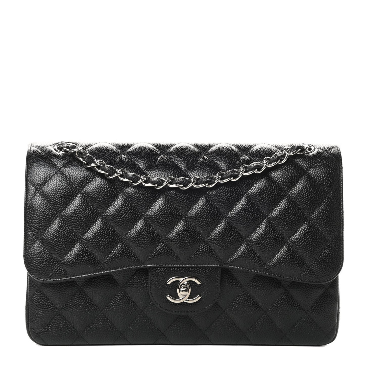 Caviar Quilted Jumbo Double Flap Black