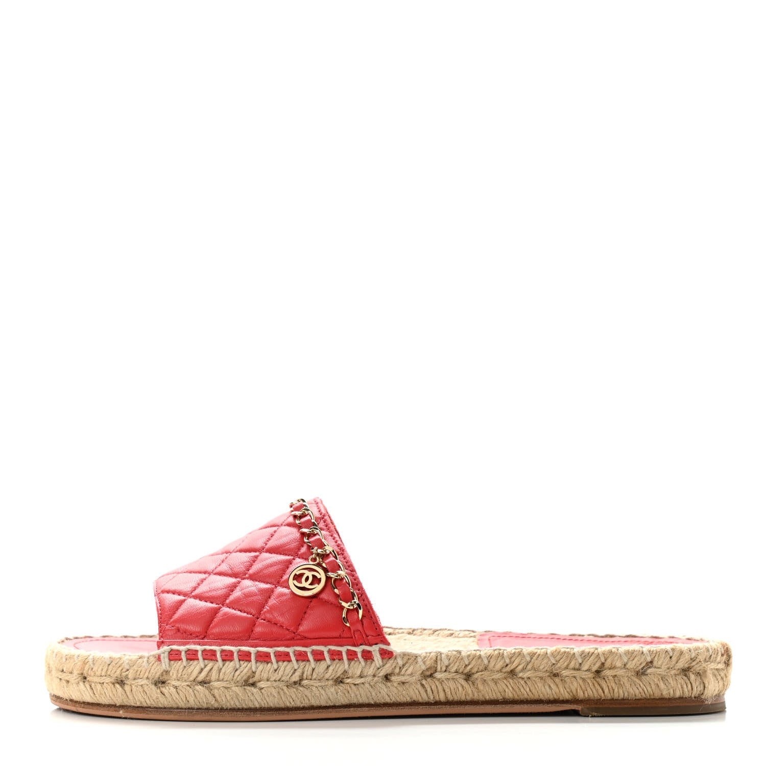 Chanel Lambskin Quilted CC Espadrille Slip On Sandals 39 Red 1 of 11
