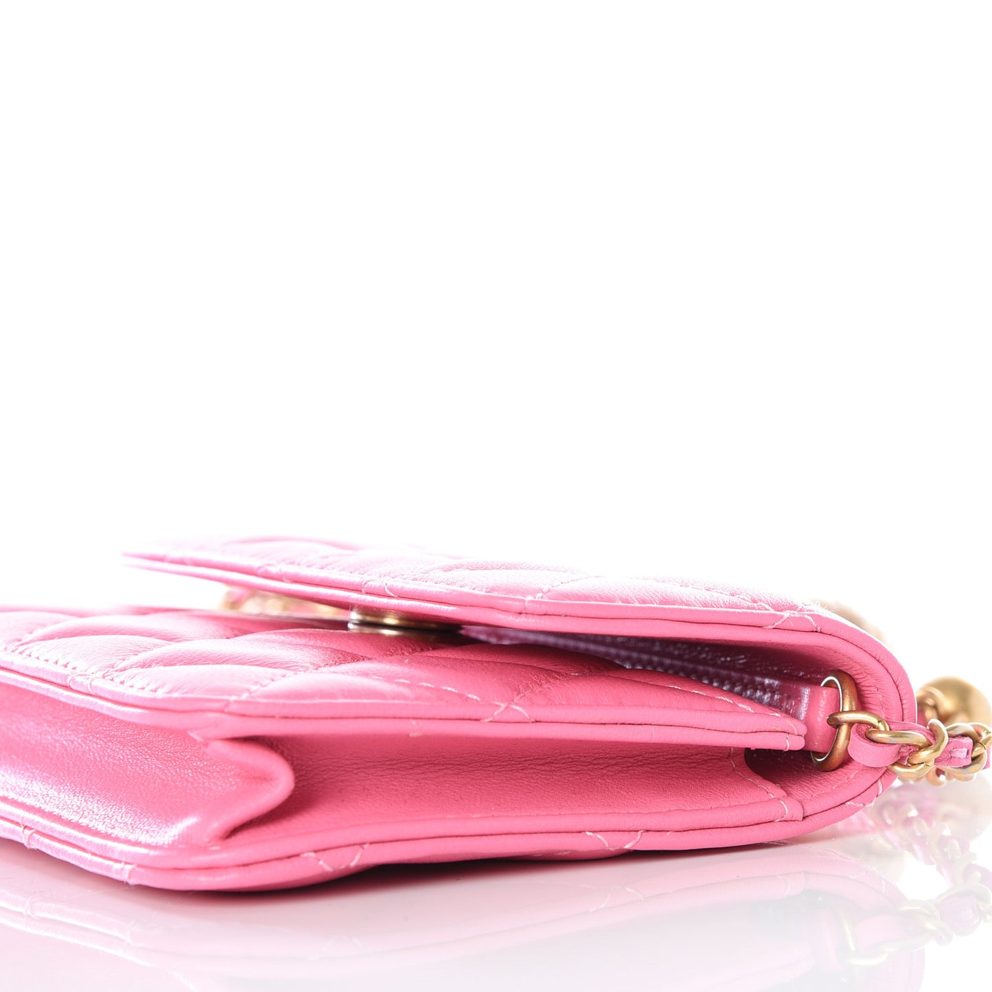 Lambskin Quilted Pearl Crush Clutch With Chain Pink