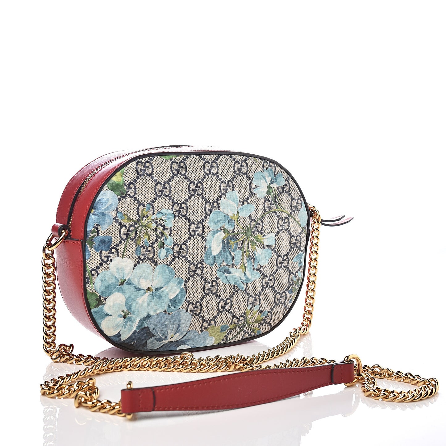 GG Supreme Monogram Blooms Mini Chain Shoulder Bag Beige Blue Navy Hibiscus Red