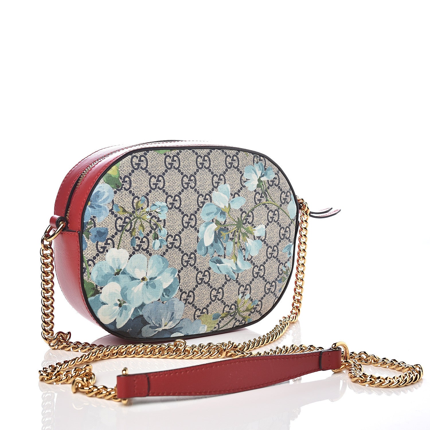 Gucci GG Supreme Monogram Blooms Mini Chain Shoulder Bag Beige Blue Navy Hibiscus Red 2 of 9