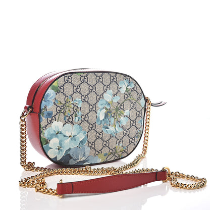 Gucci GG Supreme Monogram Blooms Mini Chain Shoulder Bag Beige Blue Navy Hibiscus Red 2 of 9