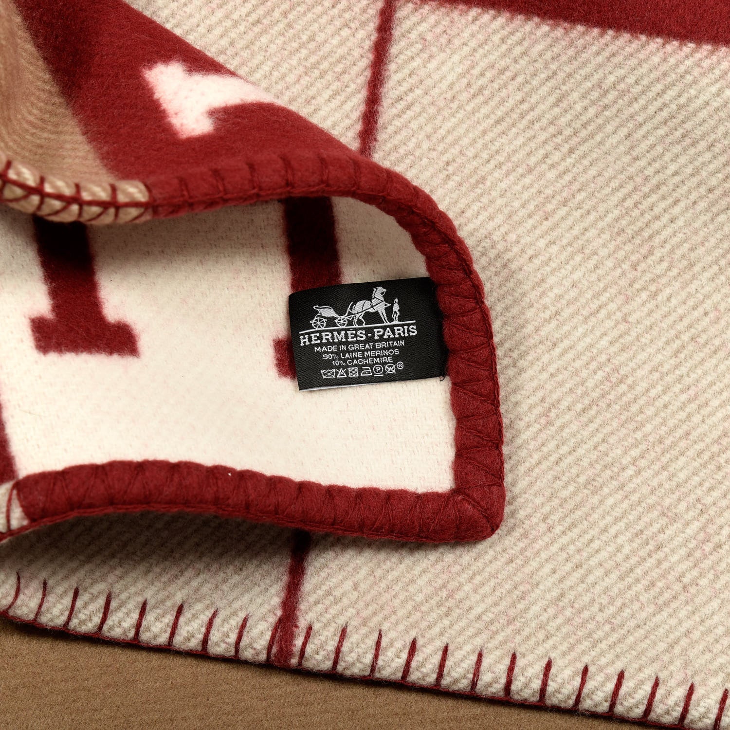 Hermes Wool Cashmere Avalon III Blanket Ecru Rouge H 3 of 3
