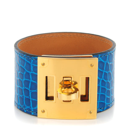 Hermes Shiny Alligator Kelly Dog Cuff Bleu Izmir 1 of 7