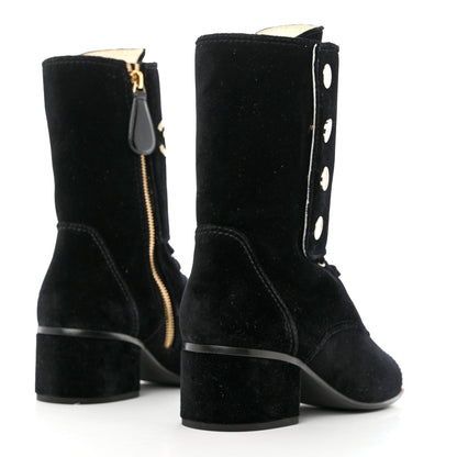 Chanel Velvet Patent Cap Toe CC Lace Up Boots 38 Black 4 of 8