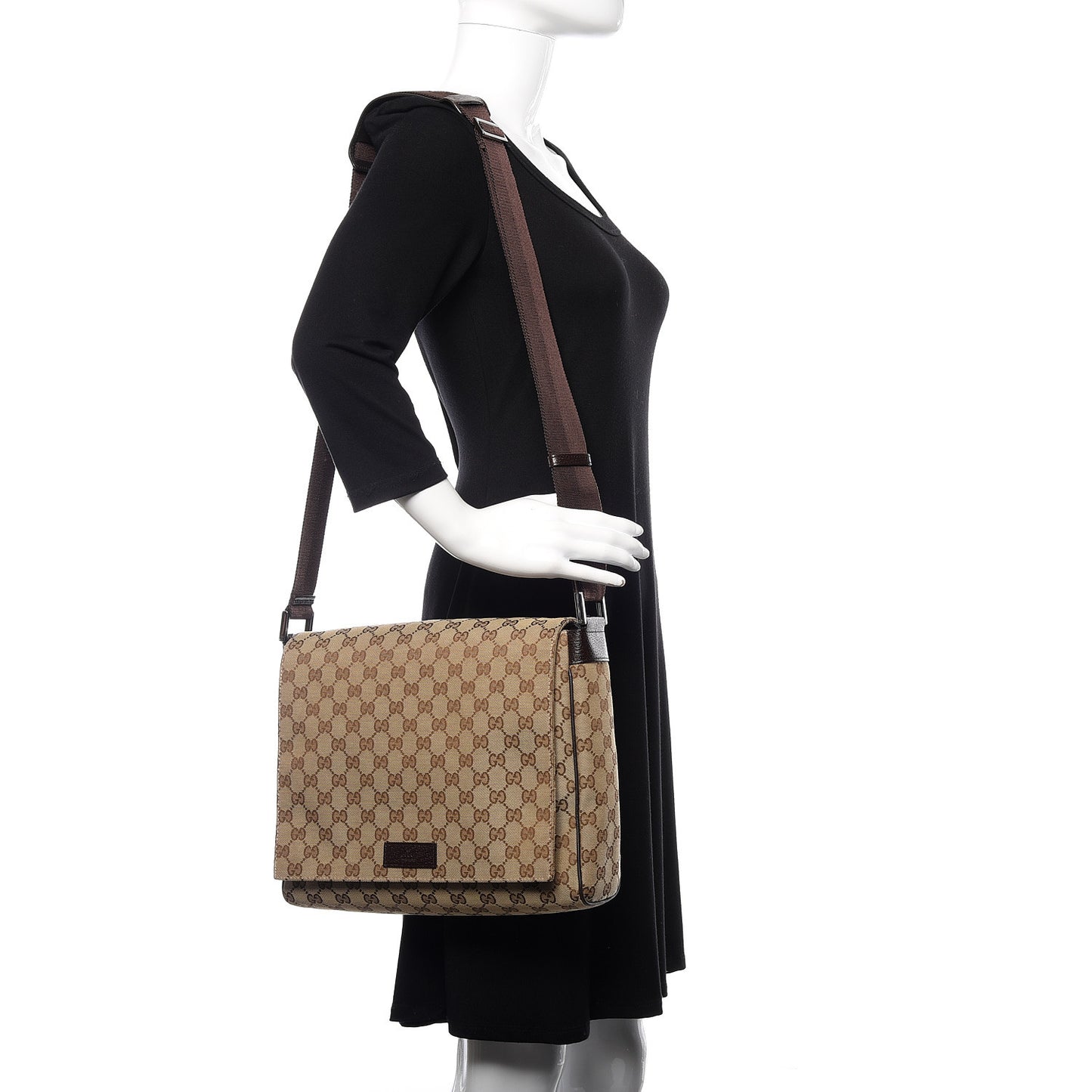 Monogram Small Flap Messenger Bag Beige Dark Brown