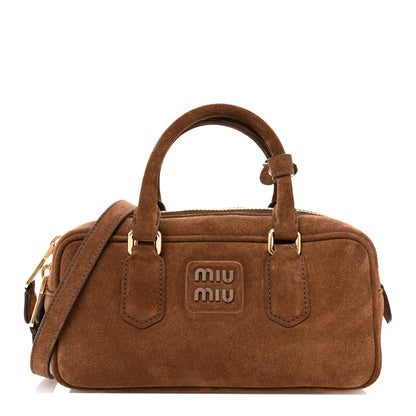 Miu Miu Suede Padded Regular Arcadie Top Handle Bag Cocoa Brown 1 of 8