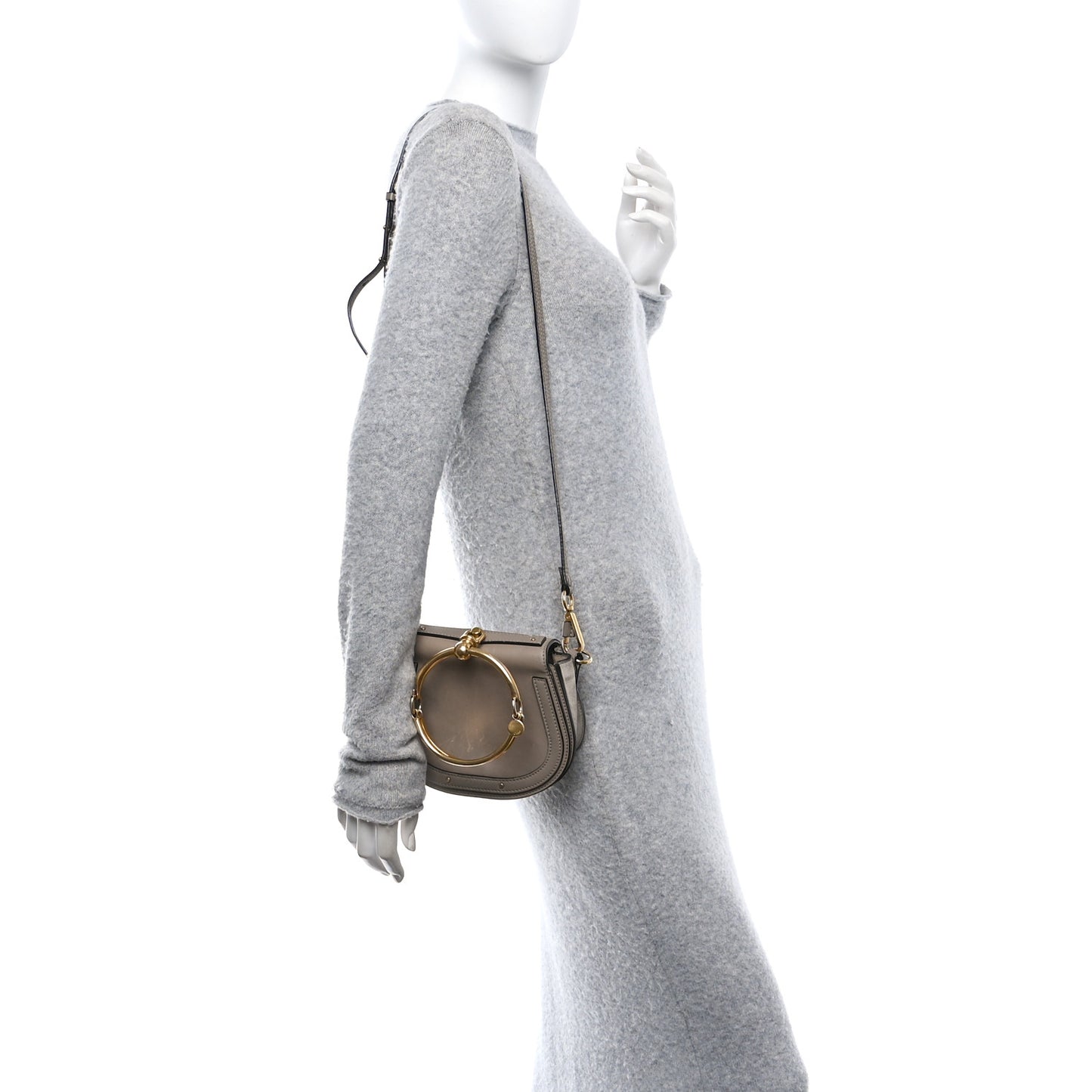 Calfskin Suede Small Nile Bracelet Bag Motty Grey