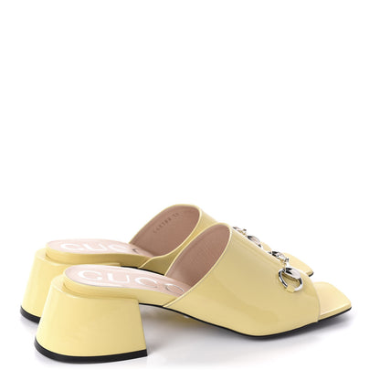 Gucci Patent Lexi Horsebit Mid-Heel Slide Sandals 39 Burro 4 of 9