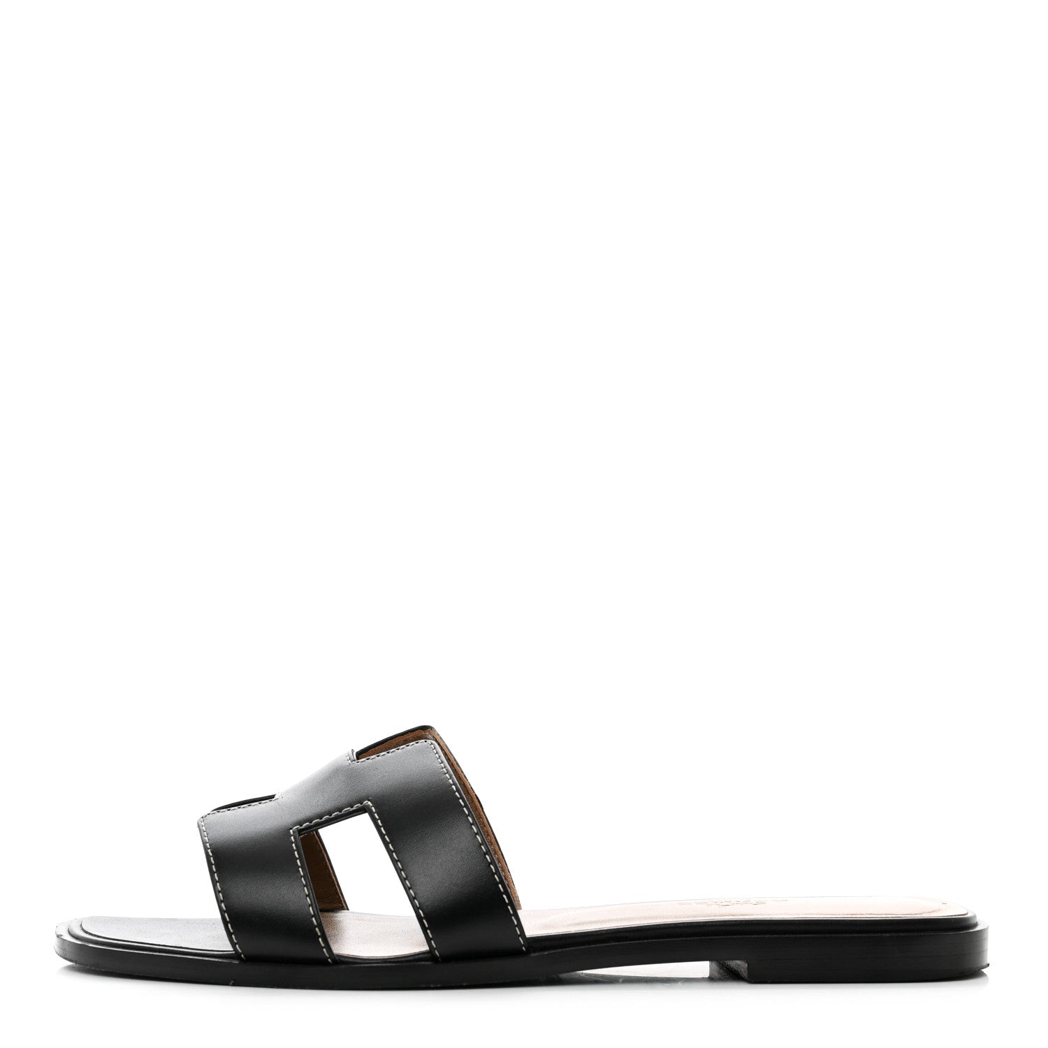 Hermes Box Calfskin Oran Sandals 37.5 Black 1 of 9