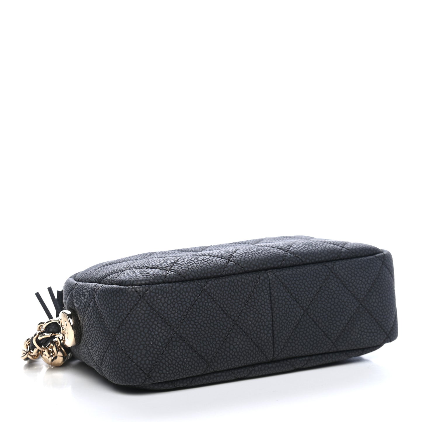 Iridescent Caviar Quilted Mini Coco Tassel Camera Case Black