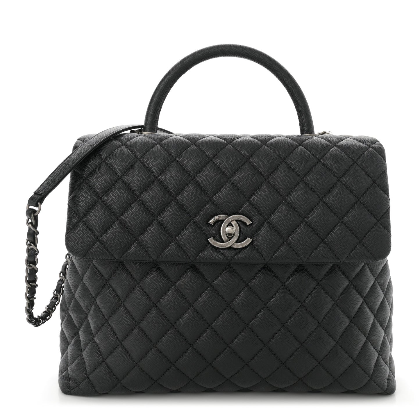 Caviar Quilted Large Coco Handle Flap  Black