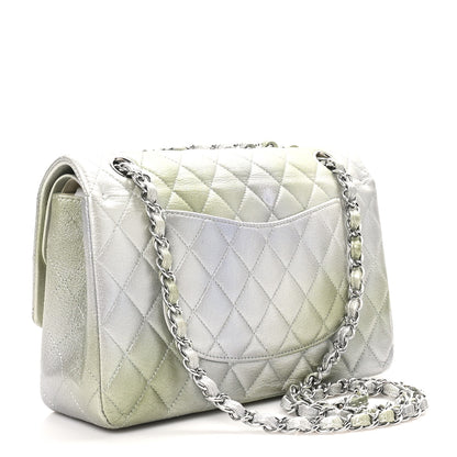 Chanel Metallic Goatskin Quilted Ombre Medium Double Flap Grey Green 3 of 10