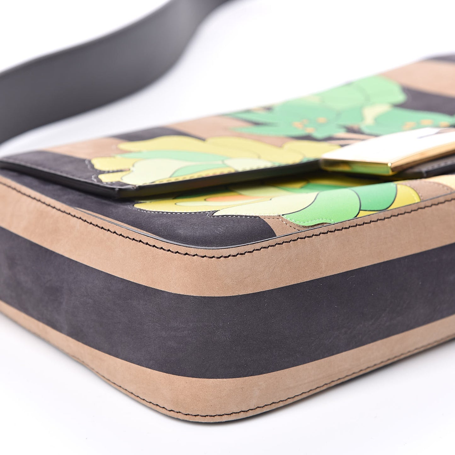 Nubuck Pequin Floral Print Baguette Tobacco Moro Ebano