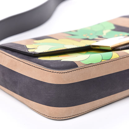 Fendi Nubuck Pequin Floral Print Baguette Tobacco Moro Ebano 9 of 13