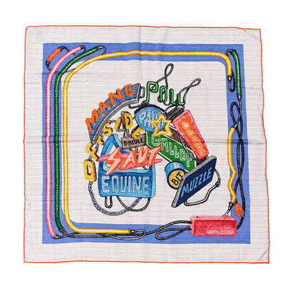 Hermes Silk Pointille Chevaloscope Neon Scarf 70 White Bleu Vert 1 of 3