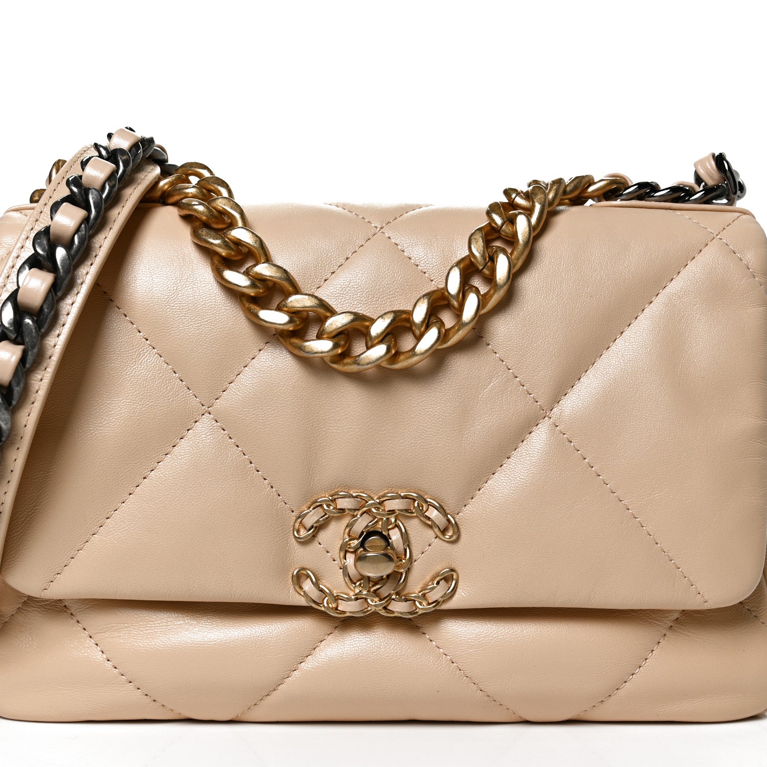 Chanel Shiny Goatskin Quilted Medium Chanel 19 Flap Beige 8 of 15