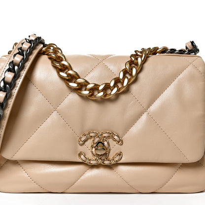 Chanel Shiny Goatskin Quilted Medium Chanel 19 Flap Beige 8 of 15