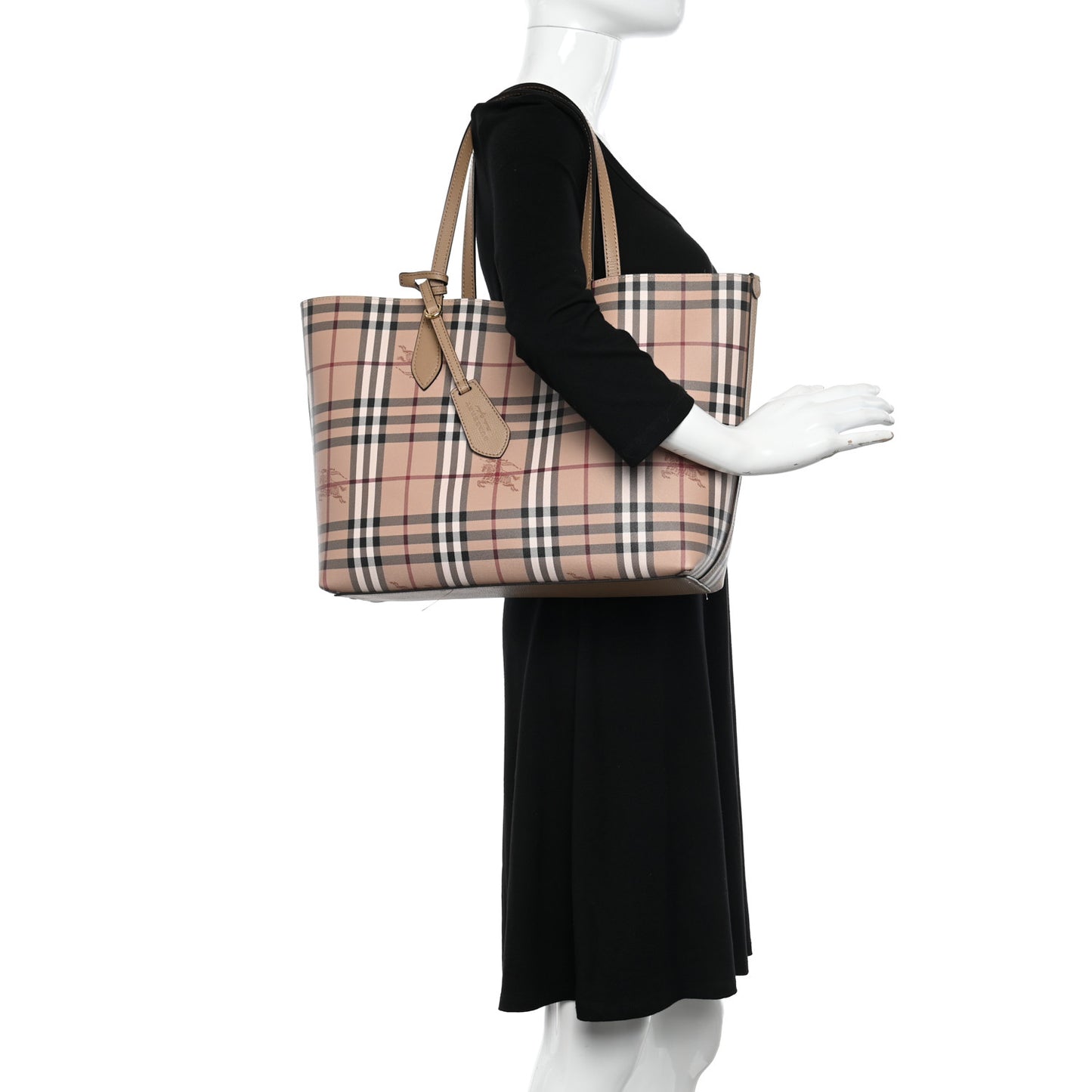Grainy Calfskin Haymarket Check Medium Reversible Tote Camel