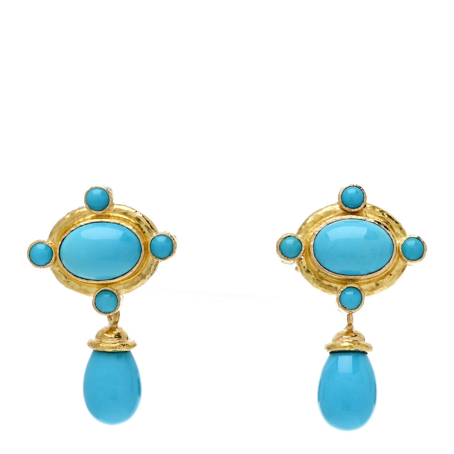 19K Yellow Gold Turquoise Sleeping Beauty Drop Earrings