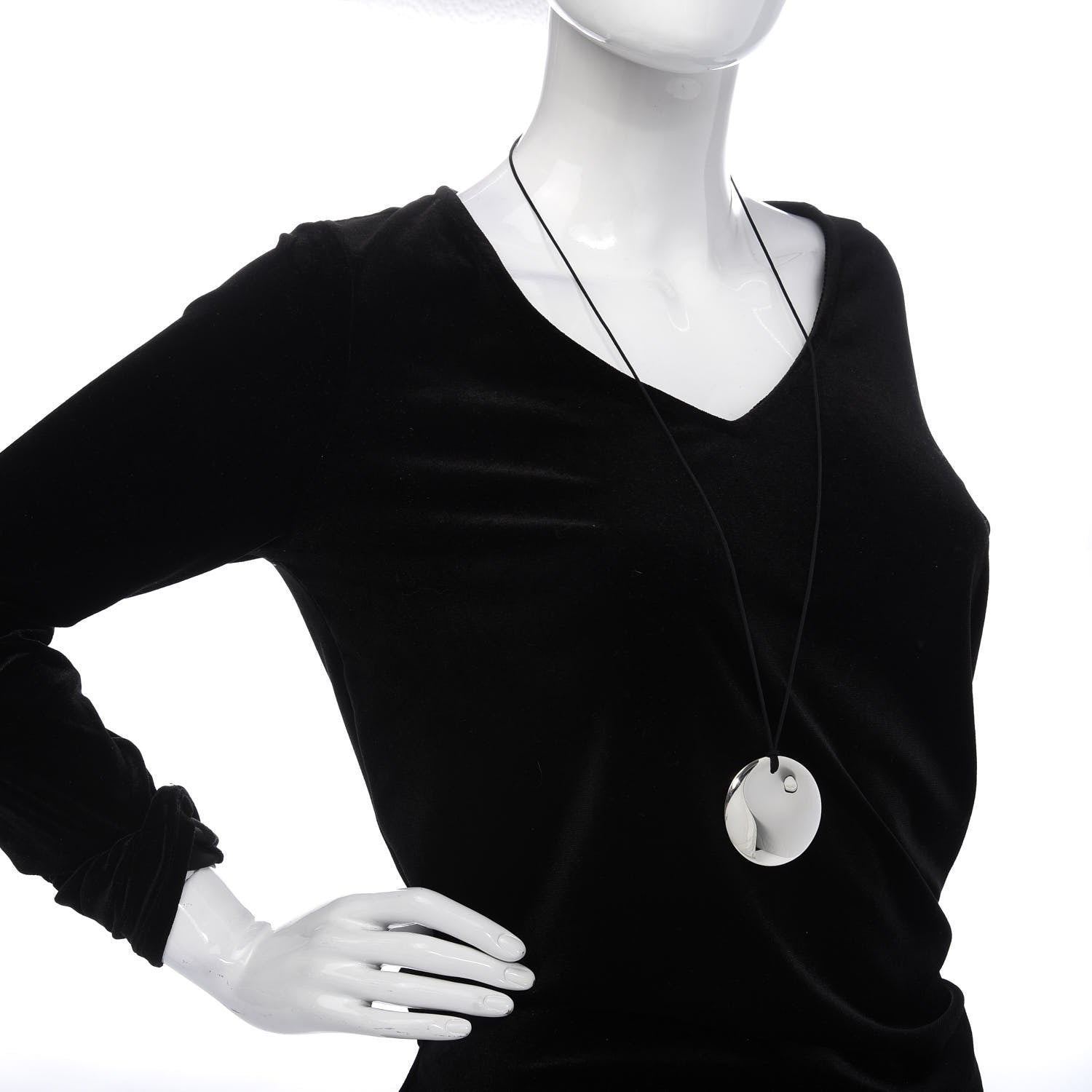 Tiffany Sterling Silver Elsa Peretti Round Disc Pendant Cord Necklace 2 of 6