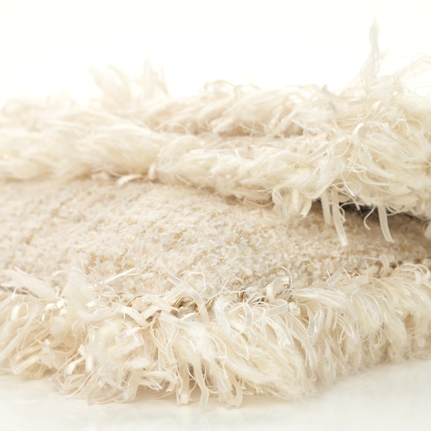 Tweed Quilted Fringe Clutch White