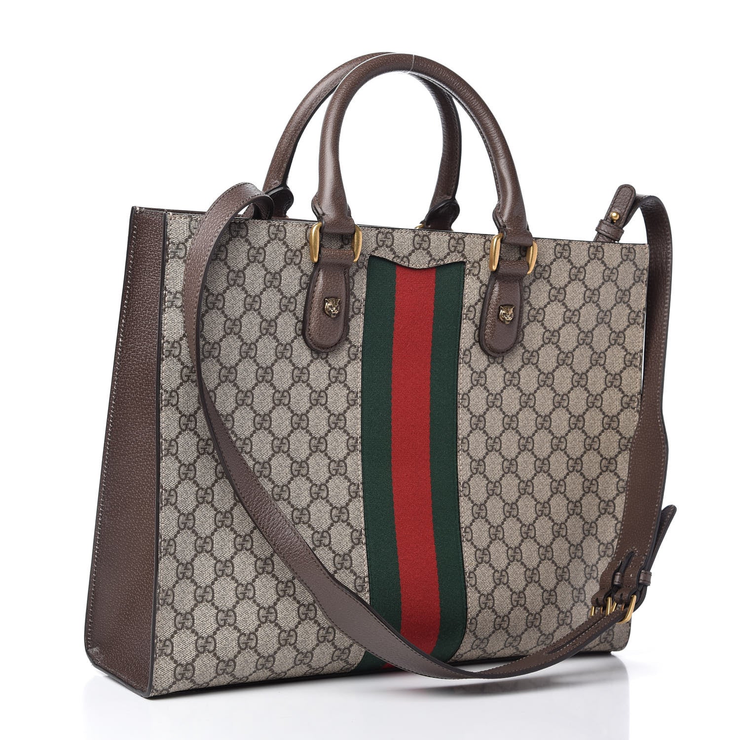 Gucci GG Supreme Monogram Web XL Animalier Top Handle Tote Brown 3 of 10