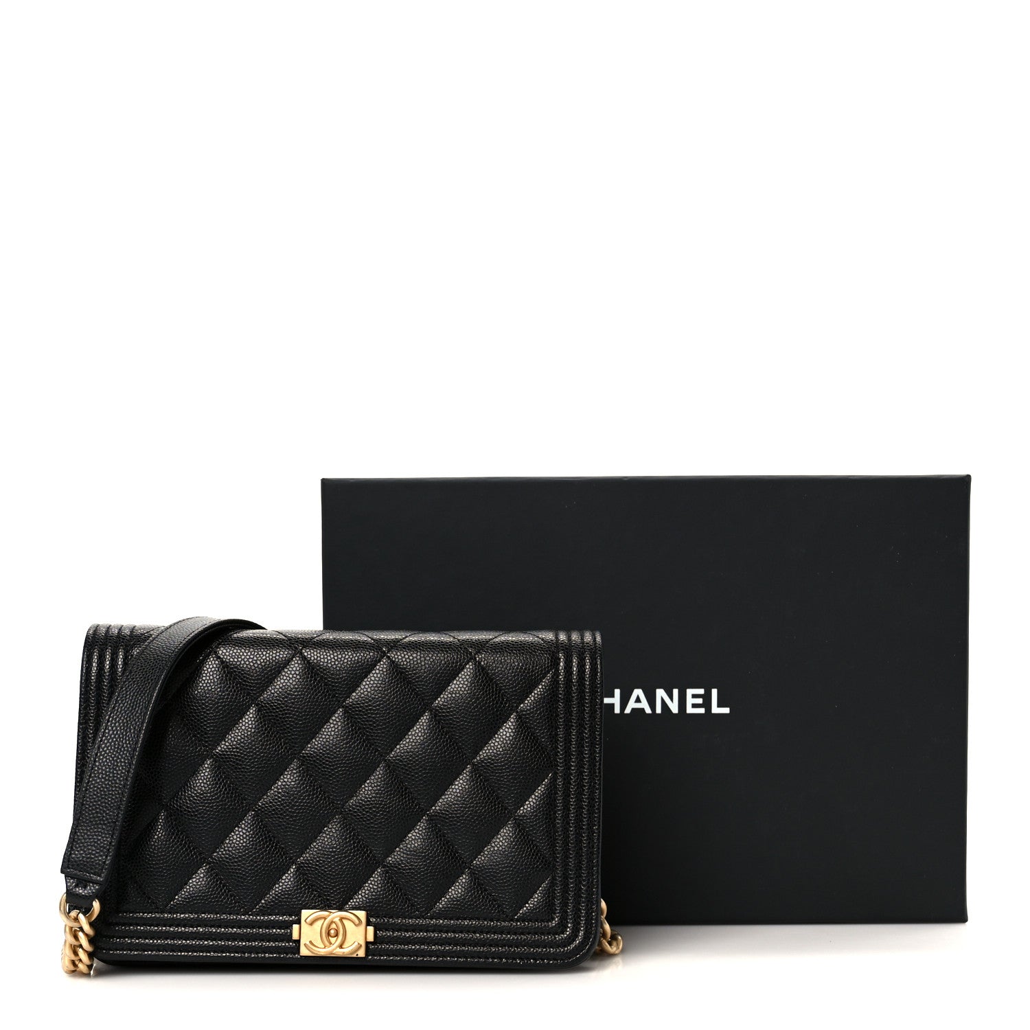 Chanel Caviar Quilted Boy Wallet On Chain WOC Black 12 of 12