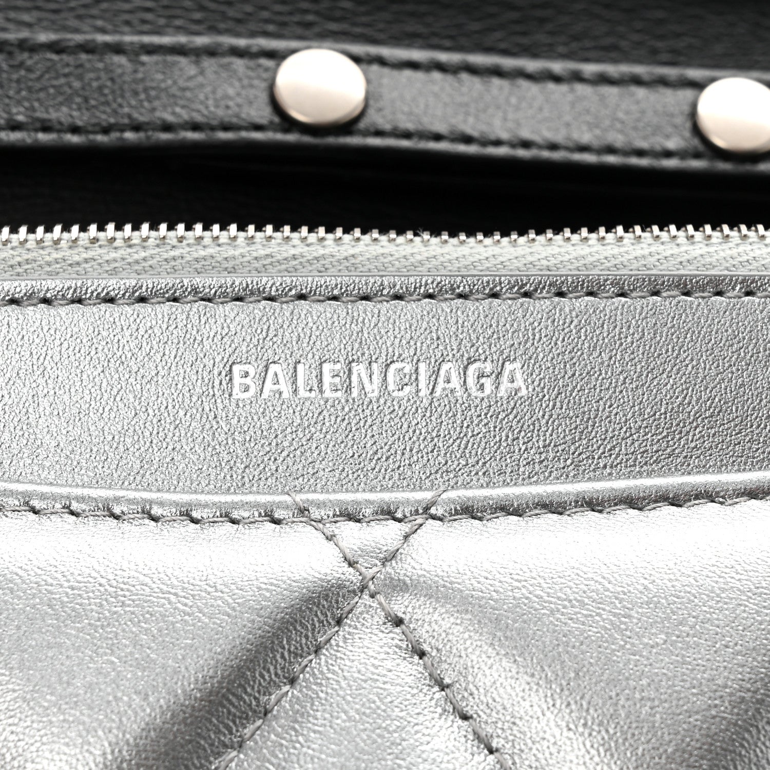 Balenciaga Metallic Calfskin Quilted Touch B Wallet On Chain Silver 6 of 9