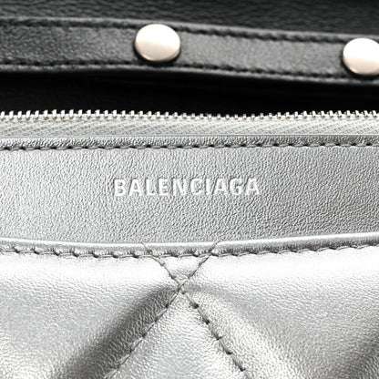 Balenciaga Metallic Calfskin Quilted Touch B Wallet On Chain Silver 6 of 9