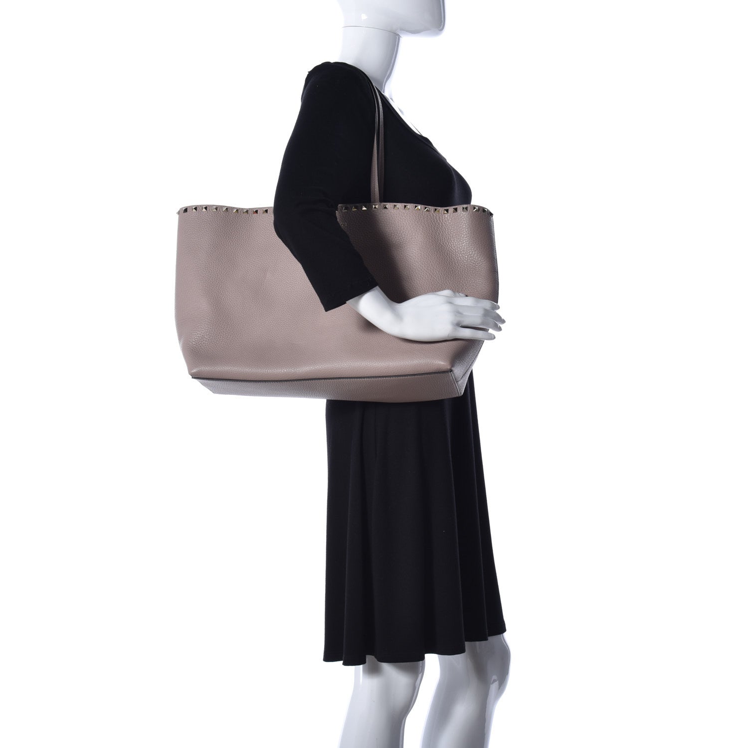 Valentino Garavani Grained Calfskin Rockstud Shoulder Tote Poudre 2 of 13