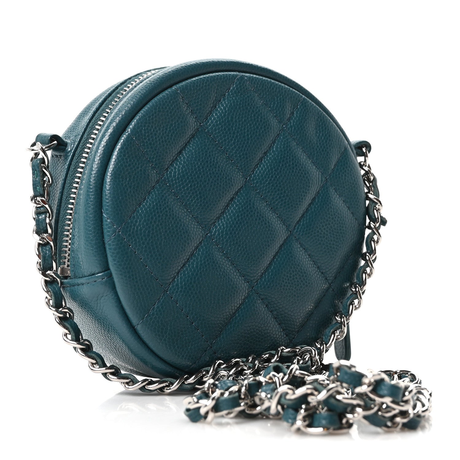 Chanel Caviar Quilted Round Clutch With Chain Green 3 of 10