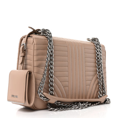 Prada Soft Calfskin Impunture Diagramme Large Chain Flap Shoulder Bag Cipria 3 of 9