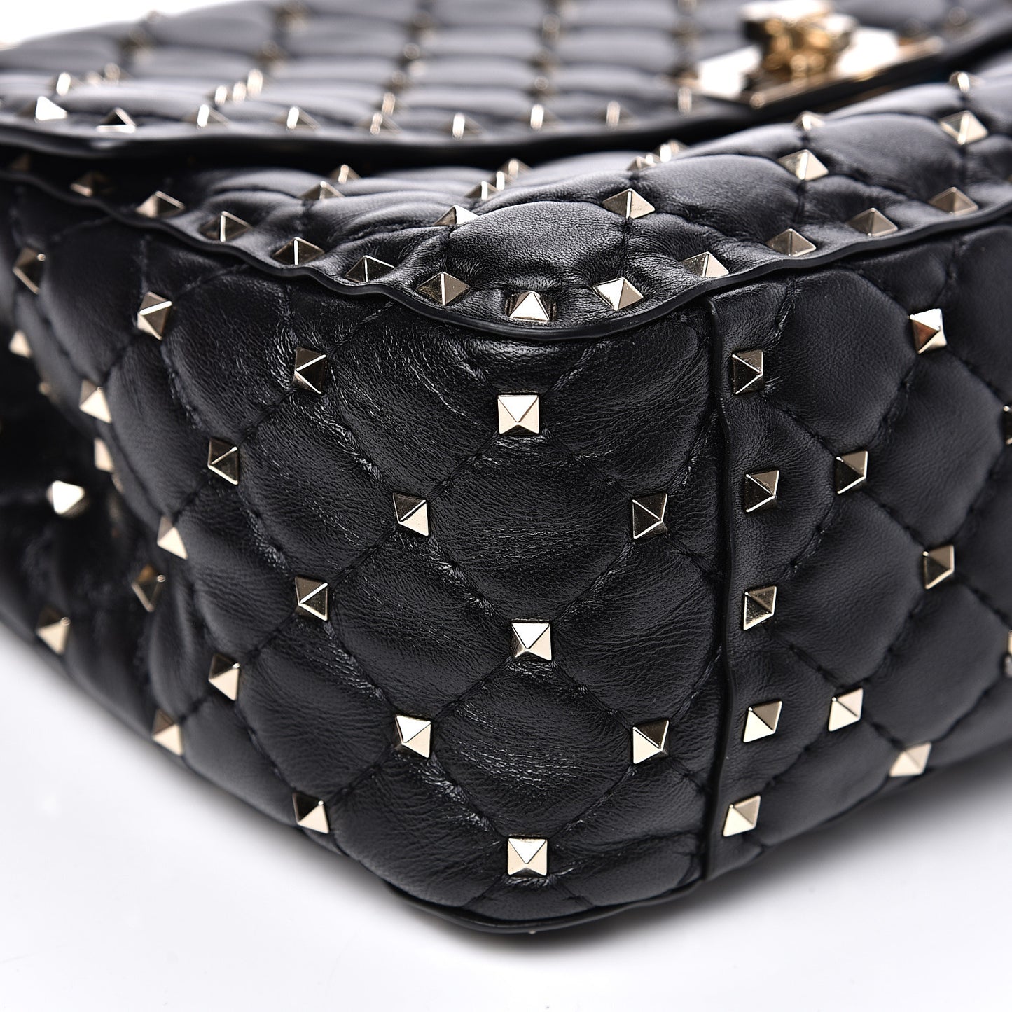 Lambskin Large Rockstud Spike Shoulder Bag Black
