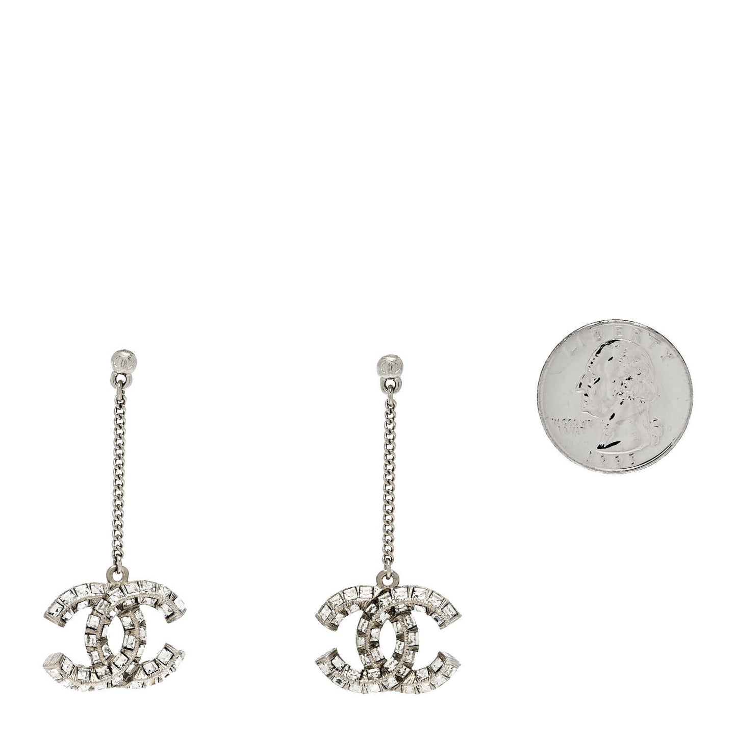 Baguette Crystal CC Drop Earrings Silver