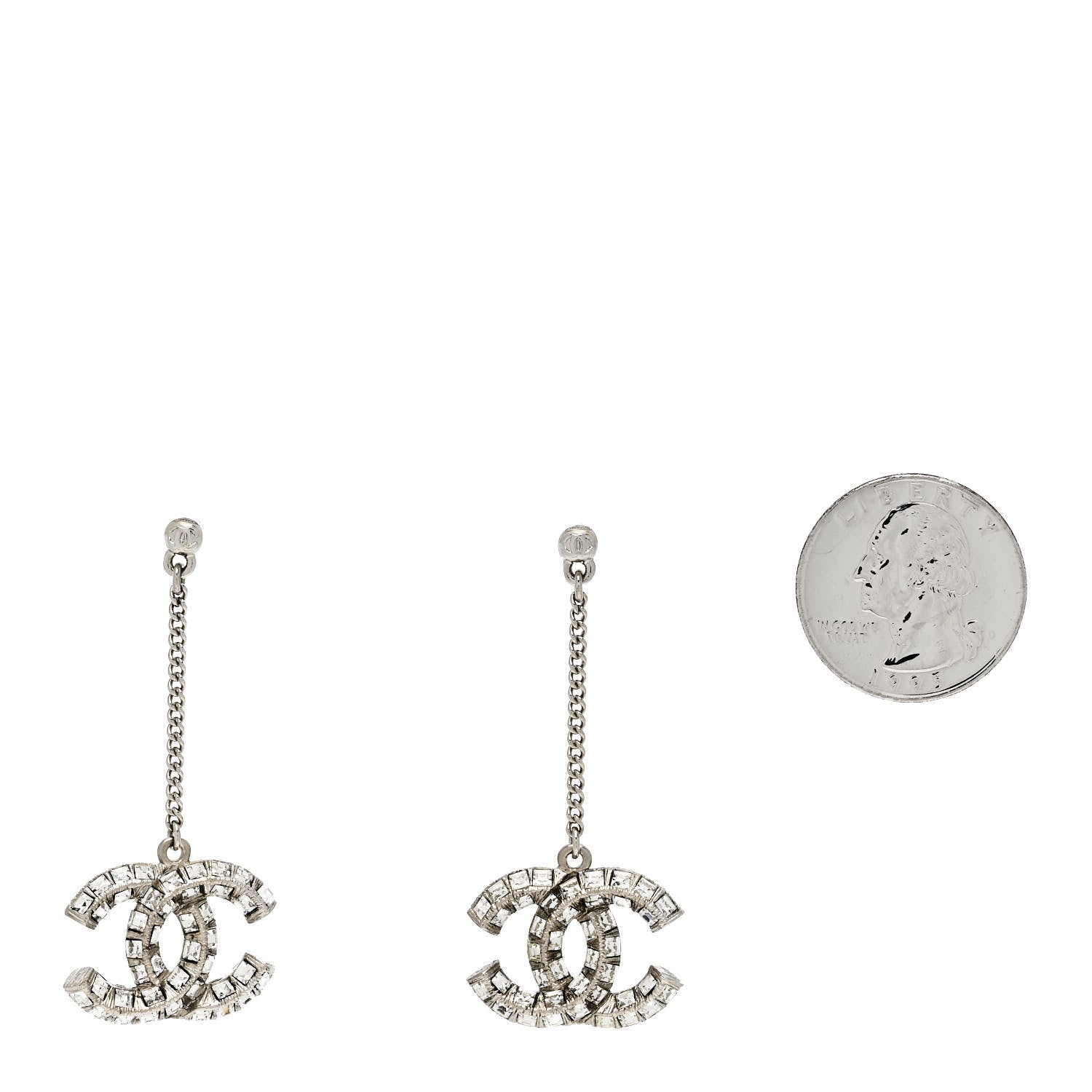 Chanel Baguette Crystal CC Drop Earrings Silver 2 of 5