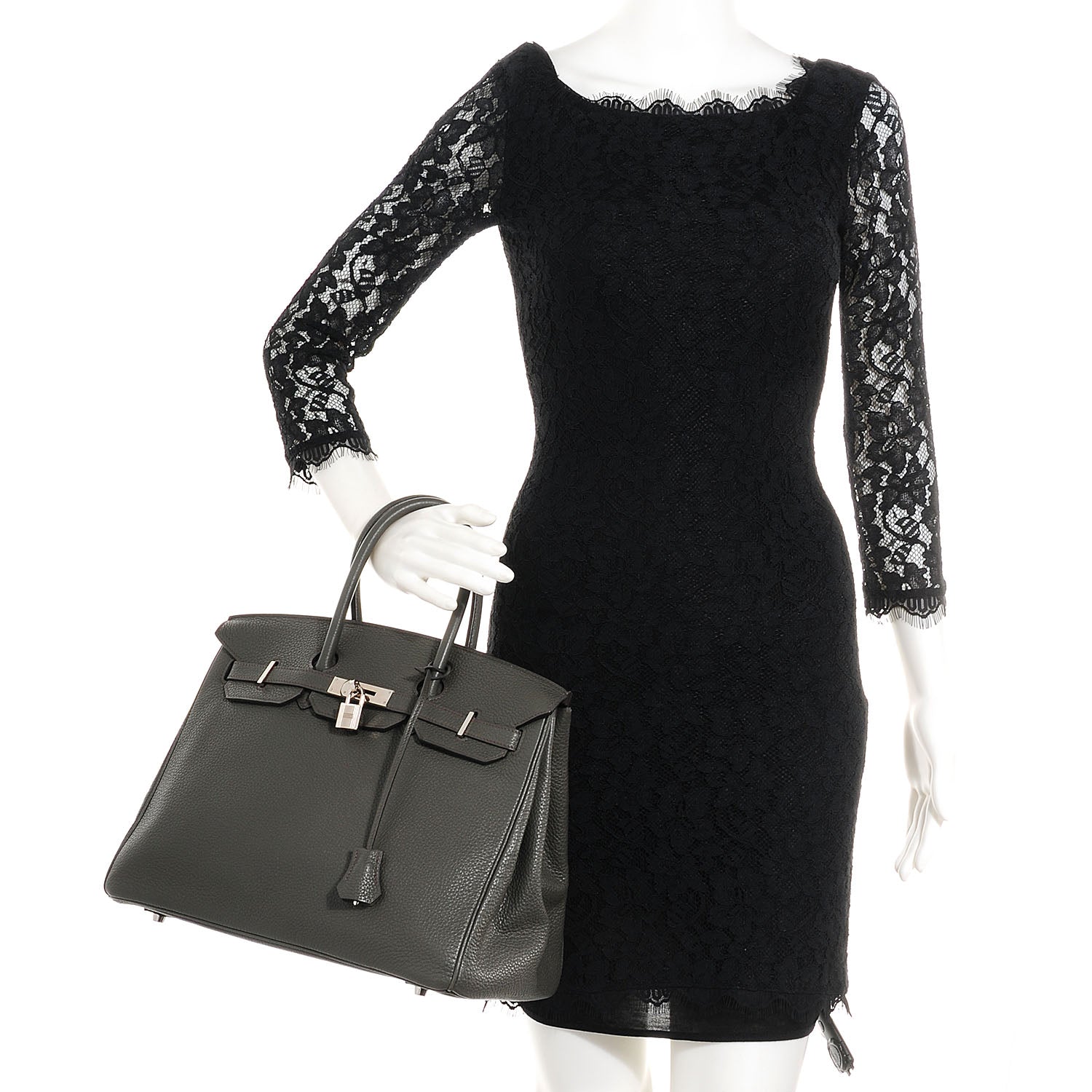 Hermes Taurillon Clemence Birkin 35 Vert de Gris 2 of 17