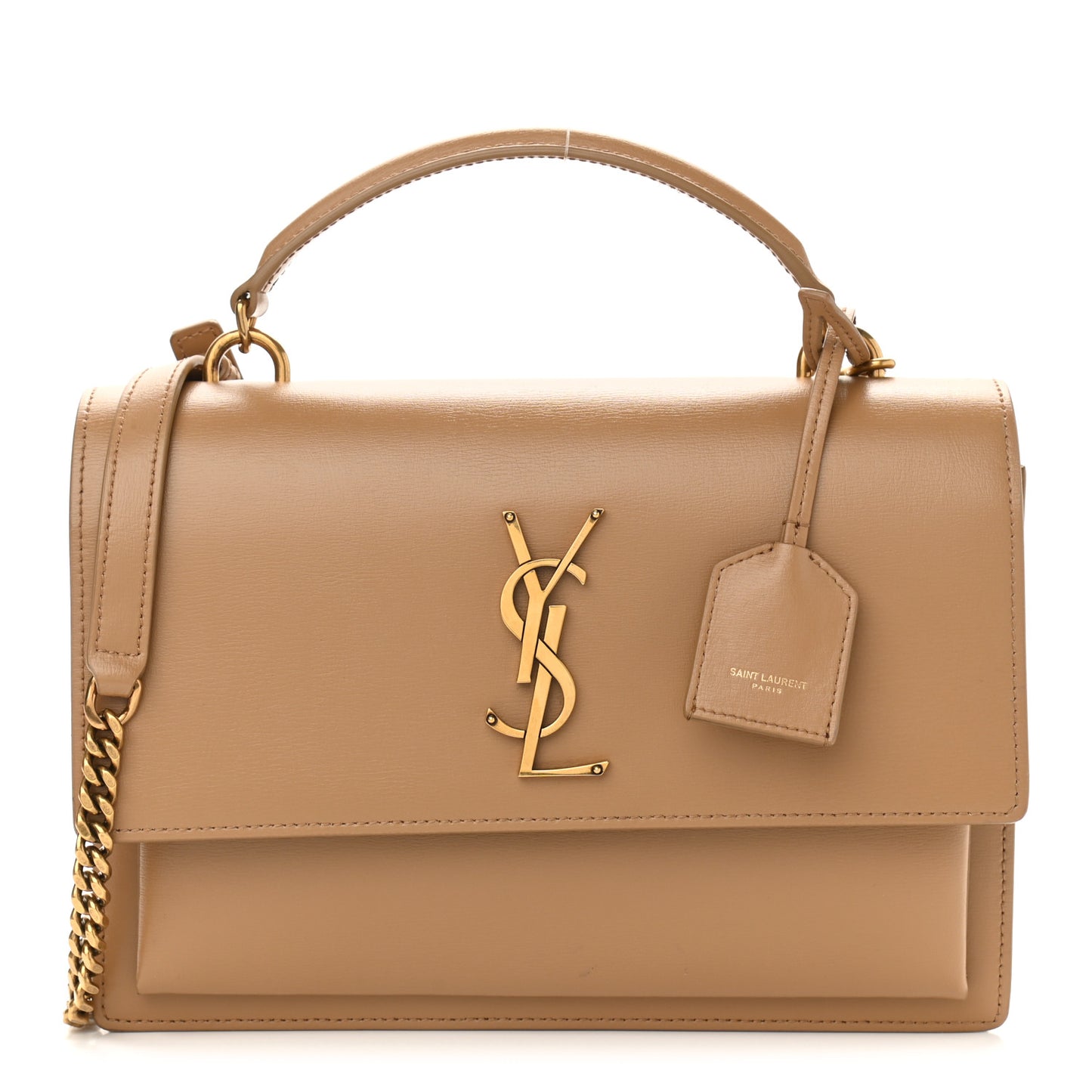 Smooth Calfskin Medium Monogram Sunset Satchel Natural Tan